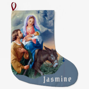 Grande Chaussette De Noël Vol en l'Egypte Jésus Mary Joseph