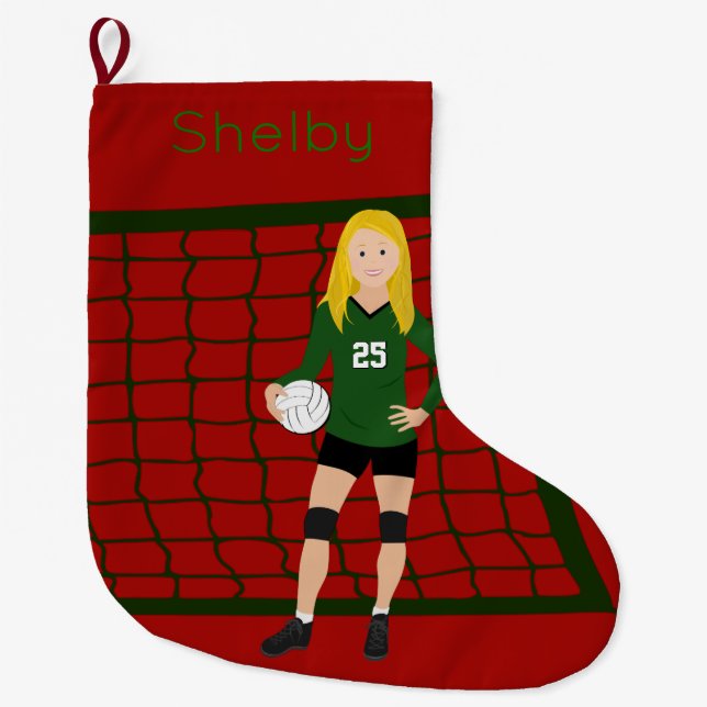 Grande Chaussette De Noël Volley Blonde Girl En Vert (Devant)