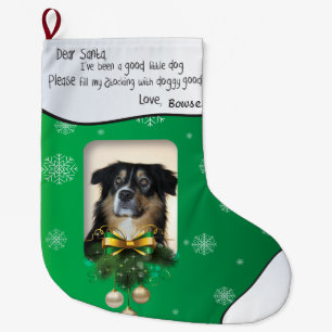 Grande Chaussette De Noël VOS PHOTOS Flocon de neige vert J'ai été bon chien