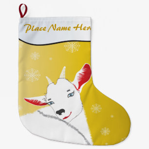 Grande Chaussette De Noël VOTRE NOM ICI Jolie chèvre de Noël Or