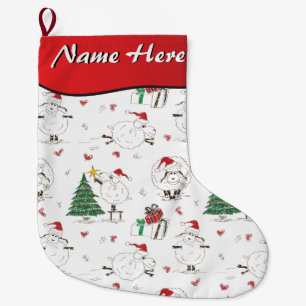 Grande Chaussette De Noël VOTRE NOM ICI - Mignons moutons de Noël