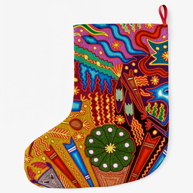 Grande Chaussette De Noël Voyage tribal maya mexicain de Boho d'art d'Oaxaca (Dos)
