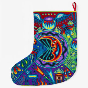 Grande Chaussette De Noël Voyage tribal maya mexicain de Boho d'art d'Oaxaca