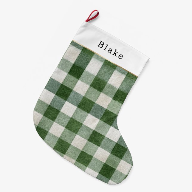 Grande Chaussette De Noël Warm Cream Green Plaid Stripes Christmas (Devant (Accrochage))