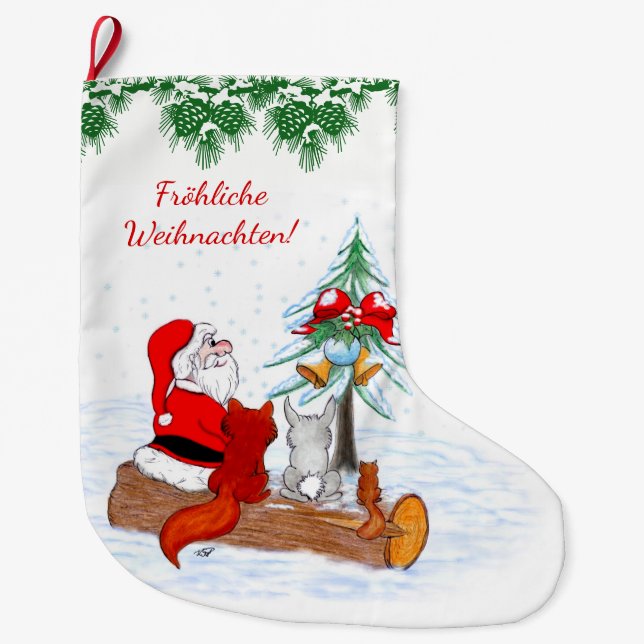 Grande Chaussette De Noël Weihnachtsmann Kaninchen Fox Eichhörnchen, Deutsch (Devant)