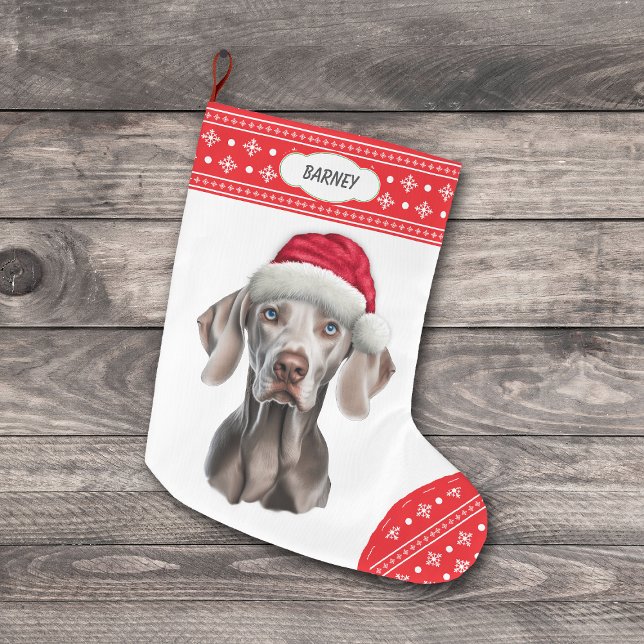 Grande Chaussette De Noël Weimaraner Santa Hat Snowflake frontière (Créateur téléchargé)