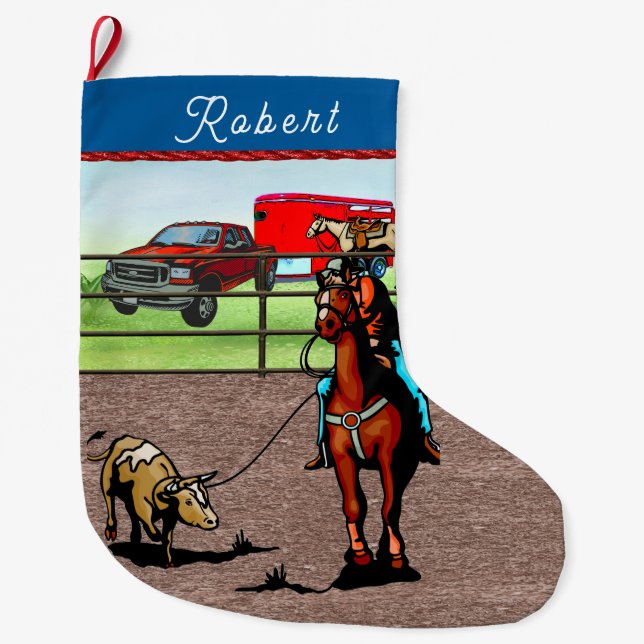 Grande Chaussette De Noël Western Rodeo Cowboy Team Roping (Devant)