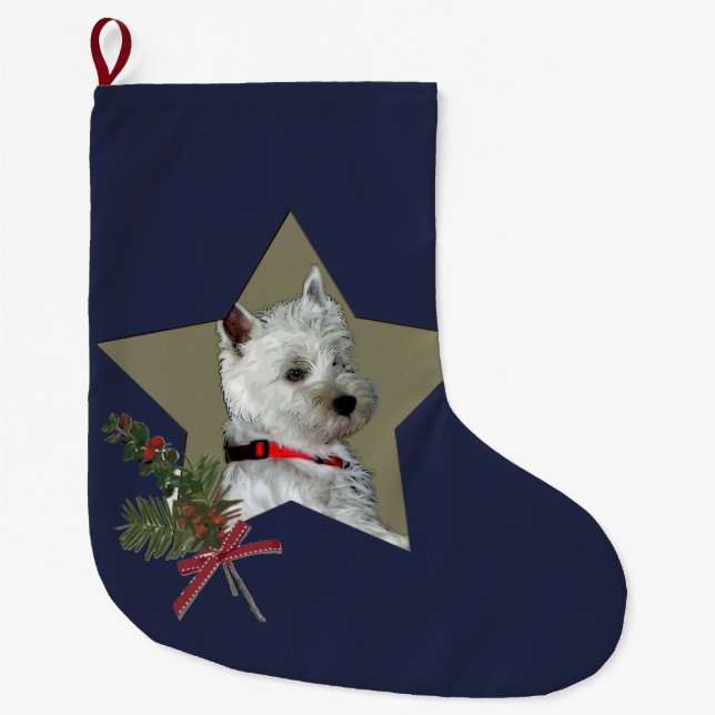 GRANDE CHAUSSETTE DE NOËL WESTIE, ÉTOILE DE NOËL (Devant)