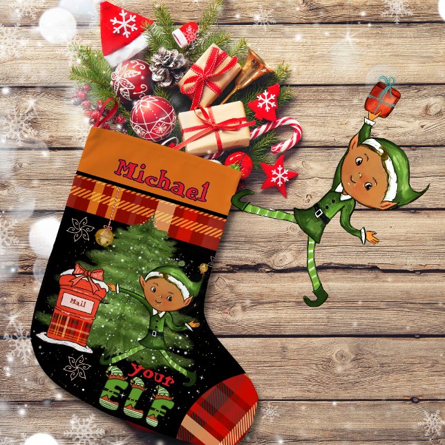 Grande Chaussette De Noël Whimsical Little Elf Boy Christmas Kids Stocking (Whimsical Little Elf Boy Christmas Kids Stocking)