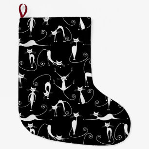 Grande Chaussette De Noël Whimsical Motif de chat blanc maigre