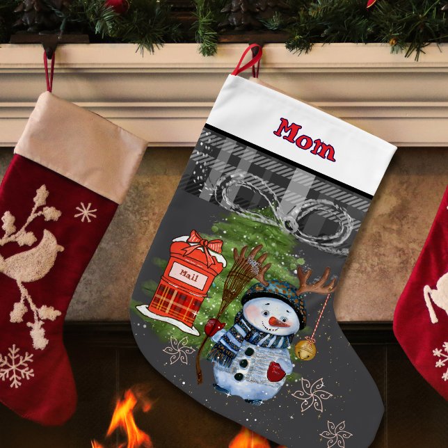 Grande Chaussette De Noël Whimsical Snowman Mailbox Christmas Stocking I Mom (Whimsical Snowman Mailbox Christmas Stocking I Mom)