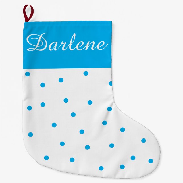Grande Chaussette De Noël White and Turquoise Polka Dot: (Devant)