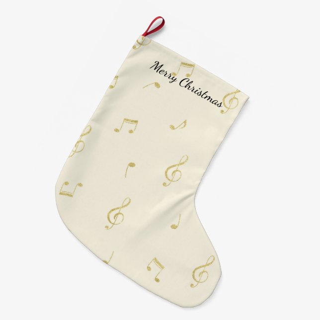 Grande Chaussette De Noël White Gold Music Notes Christmas (Devant (Accrochage))