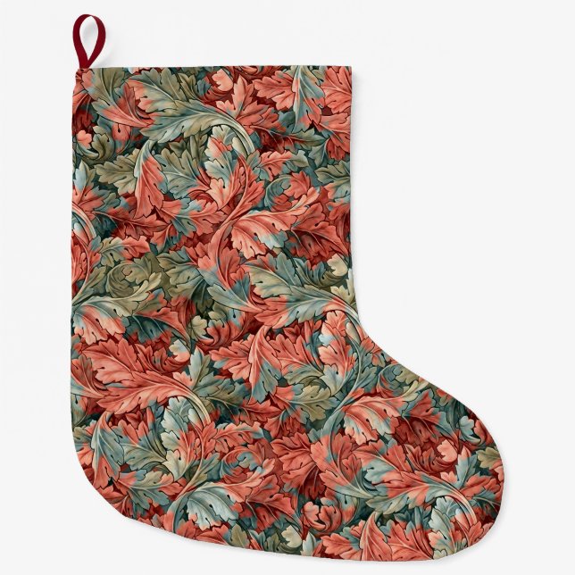 Grande Chaussette De Noël William Morris Acanthus Botanical Red Green (Devant)