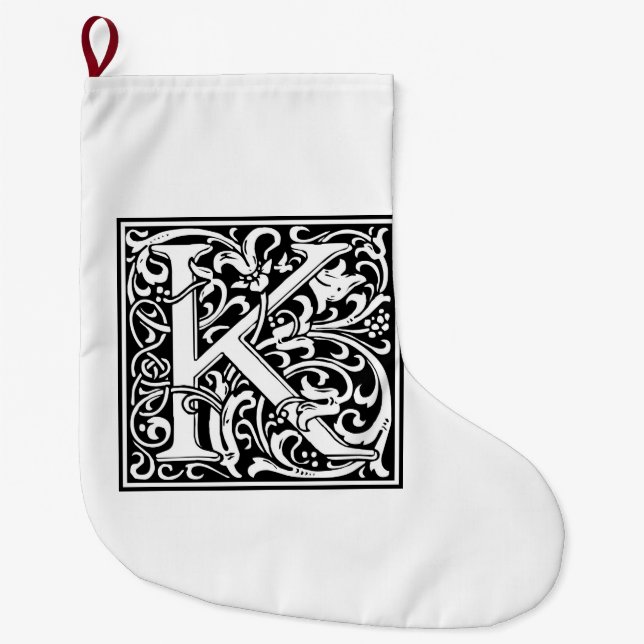 Grande Chaussette De Noël William Morris Alphabet "K" (Devant)
