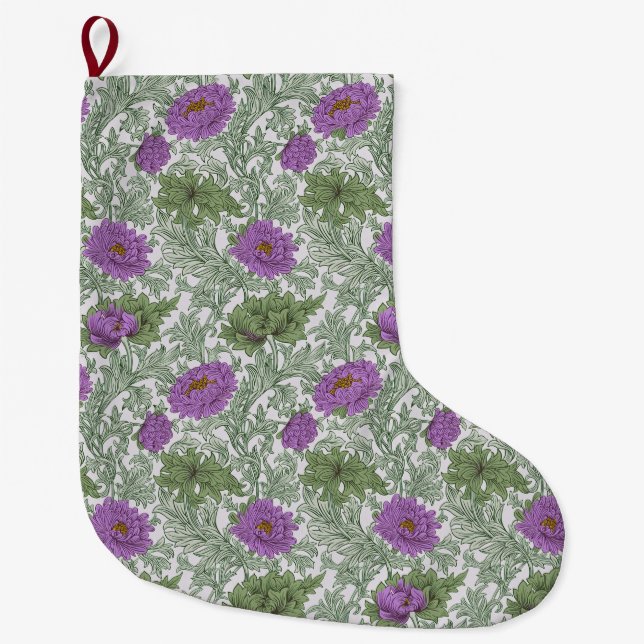 Grande Chaussette De Noël William Morris Chrysanthemum Floral Purple Green (Devant)
