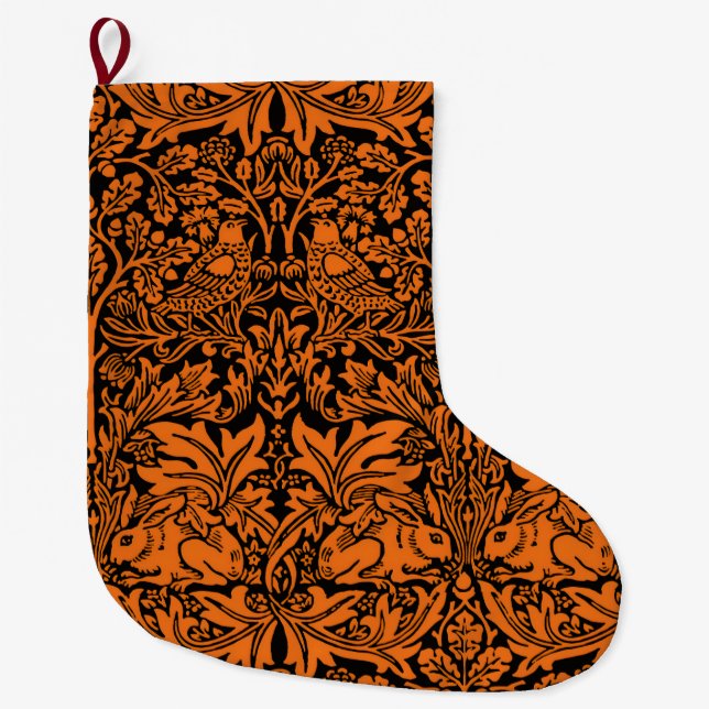 Grande Chaussette De Noël William Morris Frère Lapin Motif Noir Rouille (Devant)