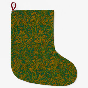 Grande Chaussette De Noël William Morris Motif Arcadia Floral Vert Doré