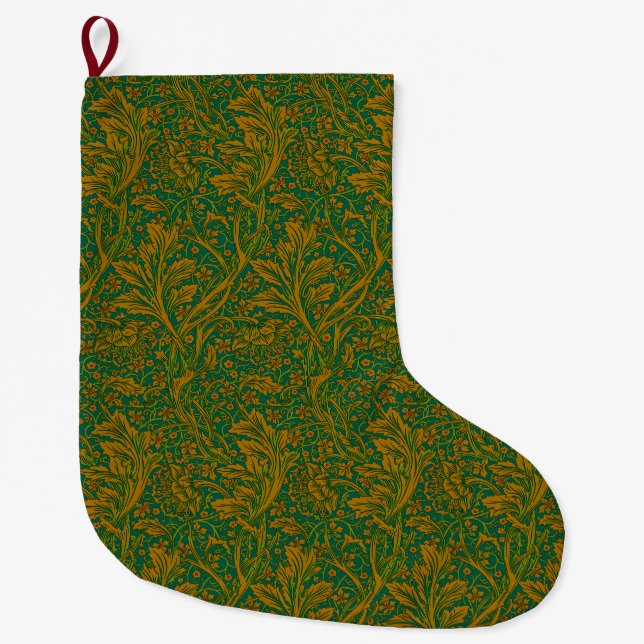Grande Chaussette De Noël William Morris Motif Arcadia Floral Vert Doré (Devant)