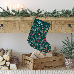 Grande Chaussette De Noël Winter Botanicals Coquette Bow Personnalisé