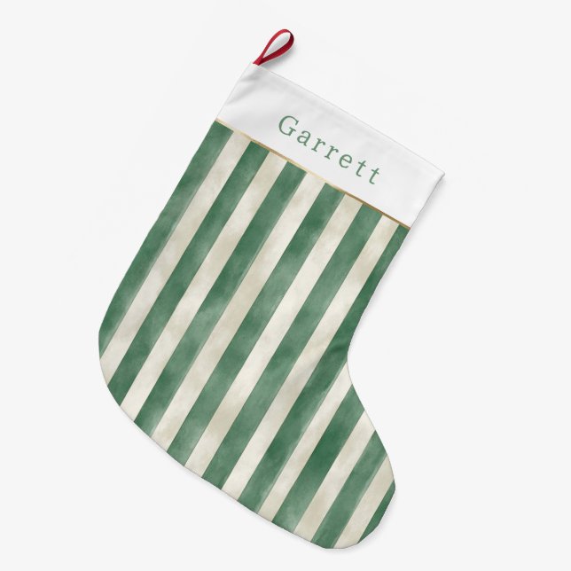 Grande Chaussette De Noël Winter Green Cream Stripes Christmas (Devant (Accrochage))