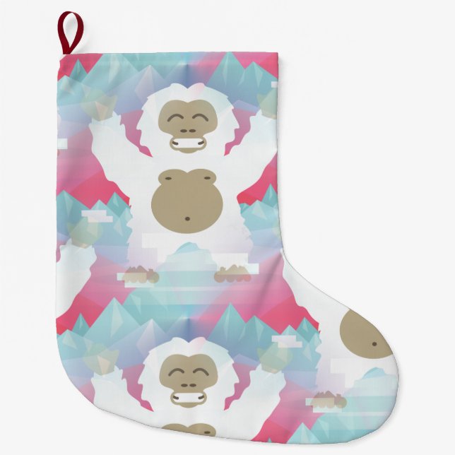 Grande Chaussette De Noël yeti rose xmas noël stockage (Devant)