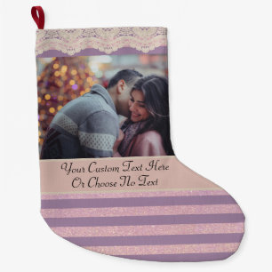 Grande Chaussette De Noël YourPic/Text Purple Rose Gold Stripes Vintage dent