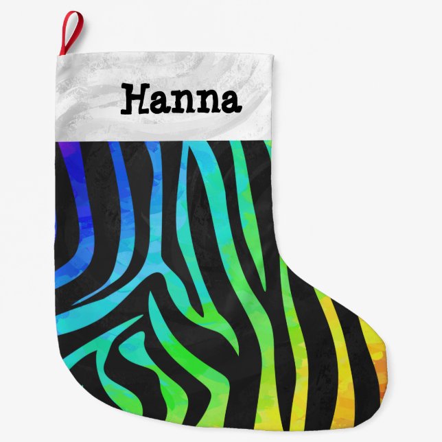 Grande Chaussette De Noël Zebra Black et Rainbow Print (Devant)
