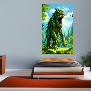 Grande créature d'imaginaire vert AI Art Poster