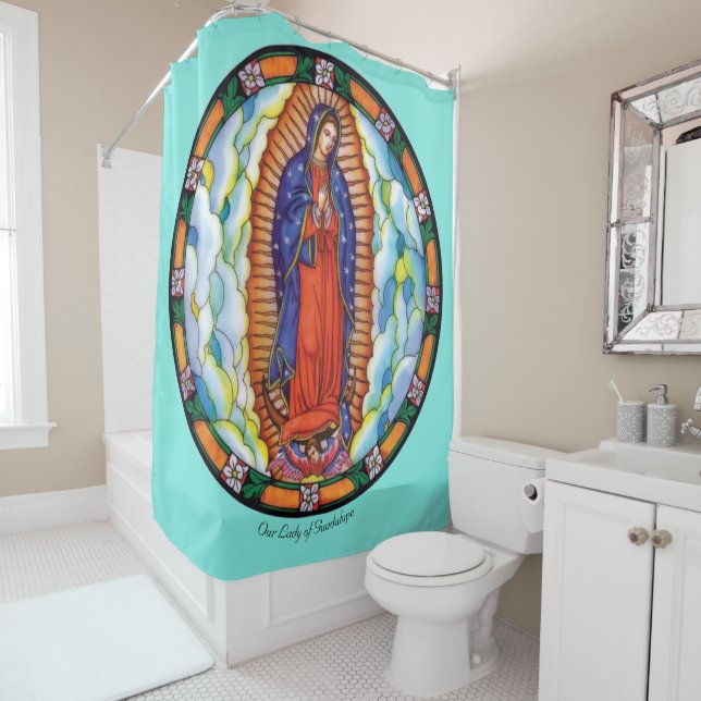 Grande Dame de Guadalupe rideau de douche blanche (En situation)