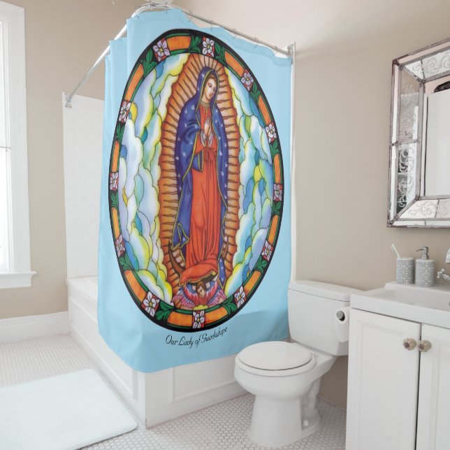 Grande Dame de Guadalupe rideau de douche blanche (En situation)