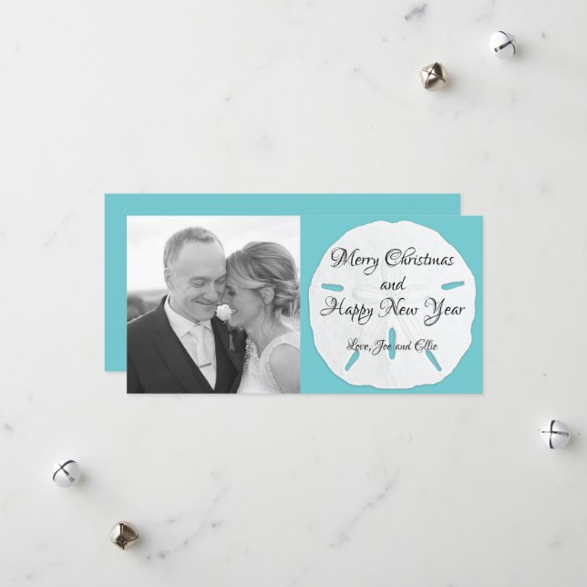 Grande Dollar de sable long photo carte de Noël (Devant/Arrière en situation)