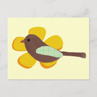 Grande Fleur Jaune et petite carte postale d'oisea