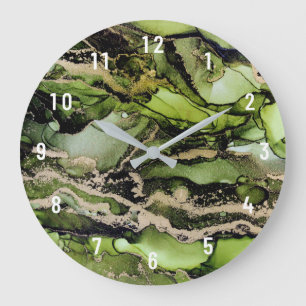 Grande horloge Abstrait Green Black Gold