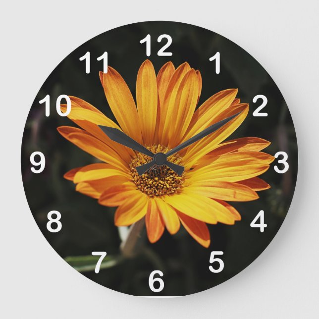 Grande horloge murale orange de fleur (Recto)