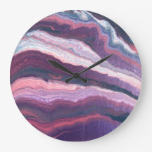 Grande horloge murale violet blanc rose