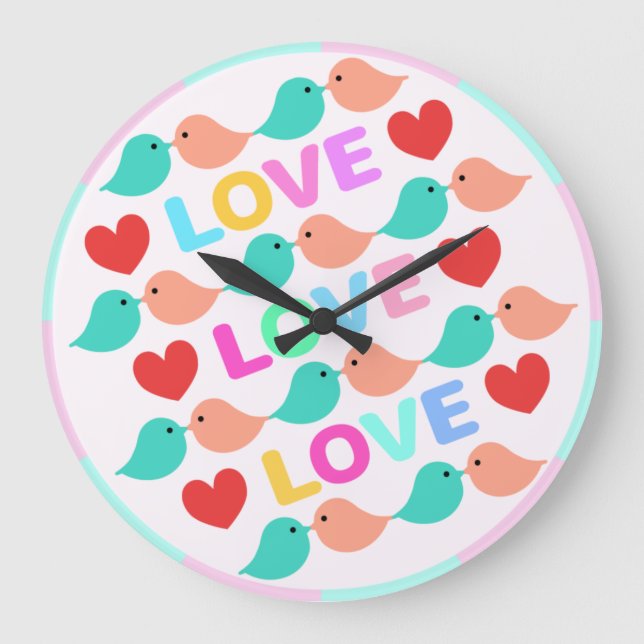 Grande Horloge Ronde キュートなラブバード　LOVEハート　ピンク色　Cute lovebirds. (Recto)