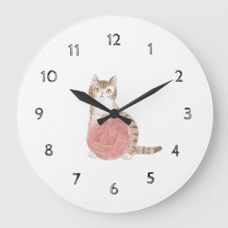 Grande Horloge Ronde 文字 カスタマイズ 猫と毛糸玉 by:Siori.K アクリル壁時計
