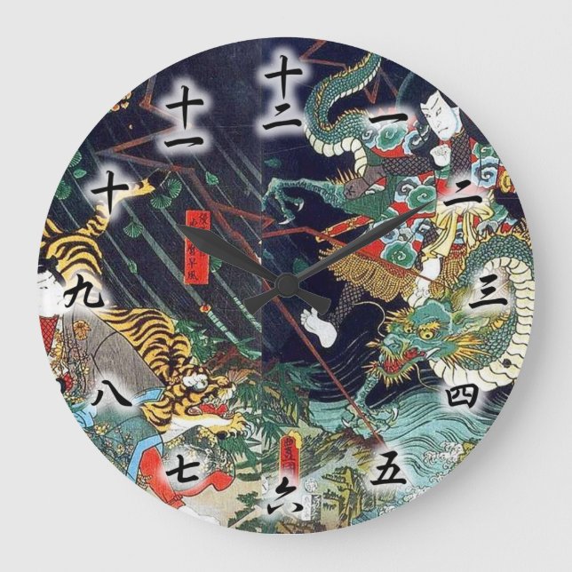 Grande Horloge Ronde 龍虎, dragon de 豊国 et tigre, Toyokuni, Ukiyo-e (Recto)