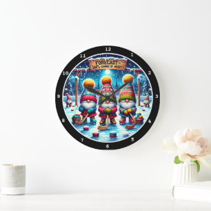 Grande Horloge Ronde 100% Chance de Hockey" - Gnomes sur la glace Noël