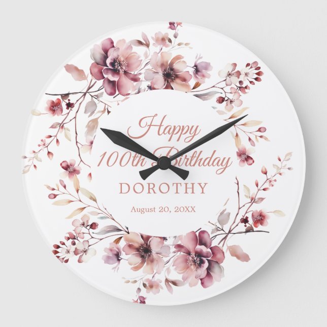 Grande Horloge Ronde 100e anniversaire personnalisé Bourgogne rose rose (Recto)