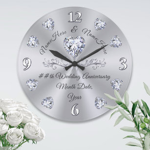 Grande Horloge Ronde 10e, 75e, 60e anniversaire de diamant Cadeaux, 