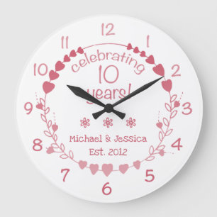 Grande Horloge Ronde 10e anniversaire de Mariage Coeurs