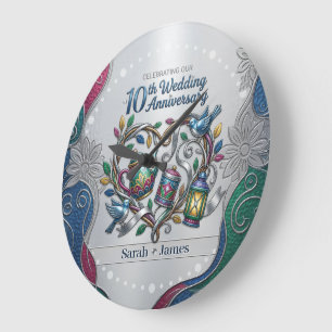 Grande Horloge Ronde 10e anniversaire de mariage en étain et aluminium