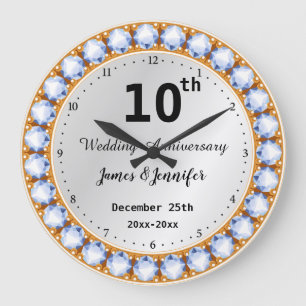 Grande Horloge Ronde 10e anniversaire du Mariage diamant Noms personnal