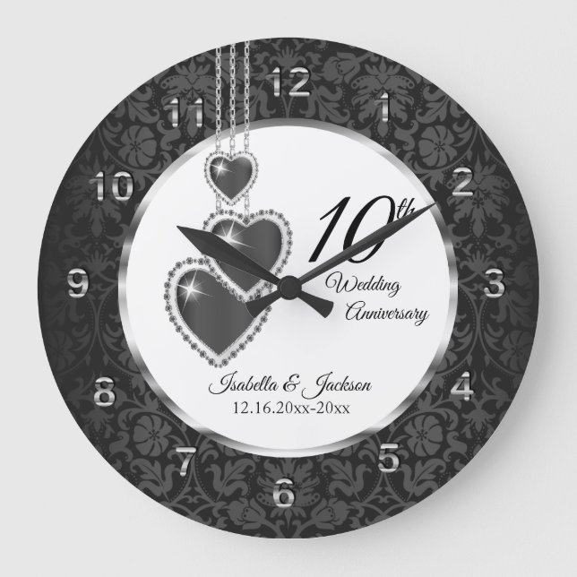 Grande Horloge Ronde 10ème anniversaire du Mariage Onyx - Damas Noir (Recto)