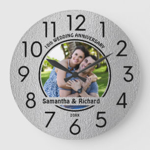 Grande Horloge Ronde 10ème Mariage Tin Anniversaire Couple Nom Photo