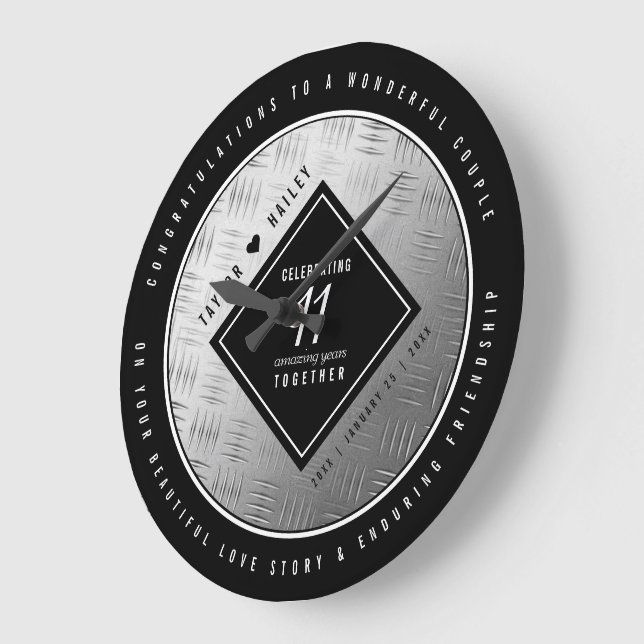 Grande Horloge Ronde 11ème anniversaire de Mariage en acier (Angle)