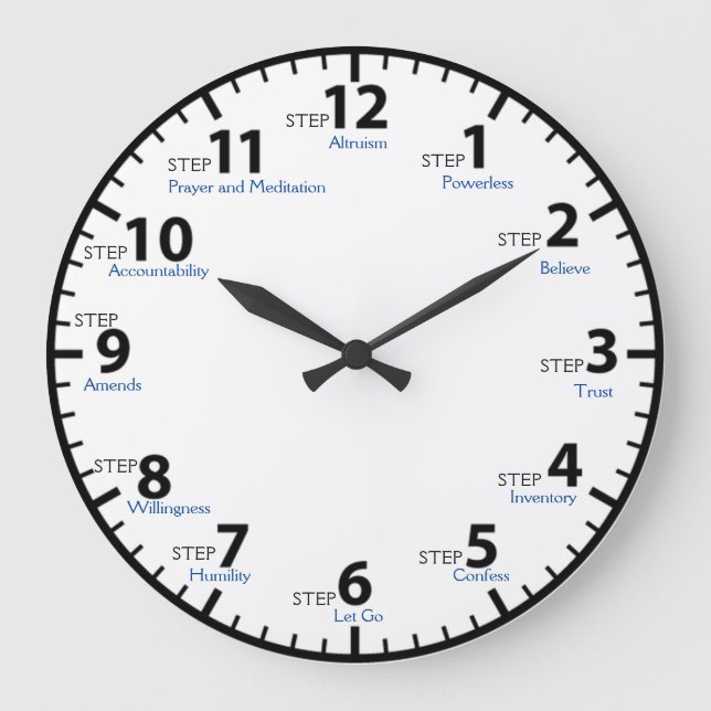 Grande Horloge Ronde 12 Étape 12 Étapes Récupération Sobriété Sobre Net (Recto)