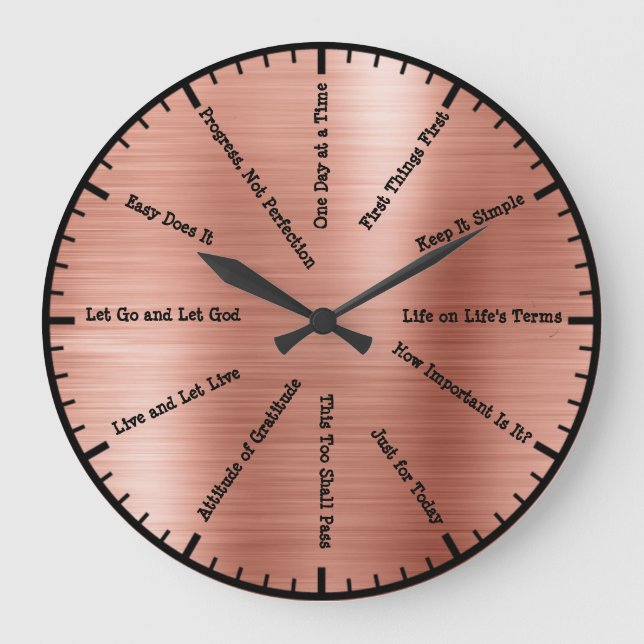 Grande Horloge Ronde 12 Étape Sobriety Alcoholics Rose Gold Wall Horlog (Recto)